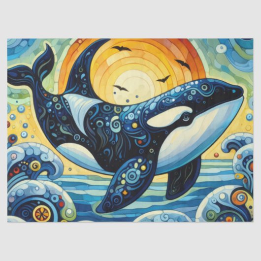 Whimsical Orca Whale Beach Coastal Decoupage  薄葉紙 (正面)