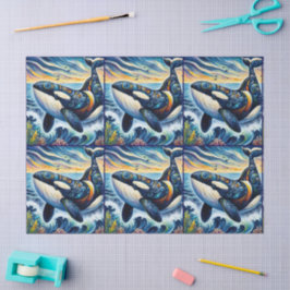 Whimsical Orca Whale Beach Coastal Decoupage  薄葉紙