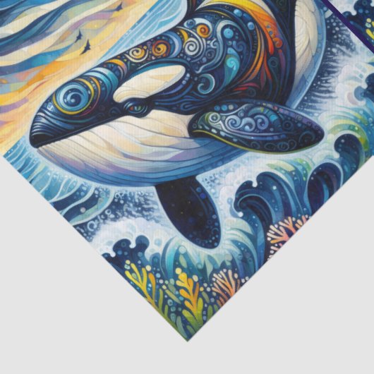 Whimsical Orca Whale Beach Coastal Decoupage  薄葉紙 (詳細)