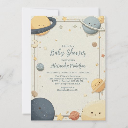 Whimsical Outer Space Baby Shower 招待状 (正面)