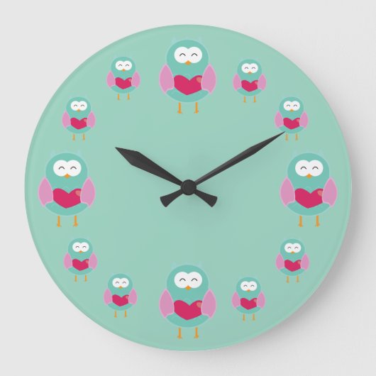 Whimsical Owl Art Clock ラージ壁時計 (正面)