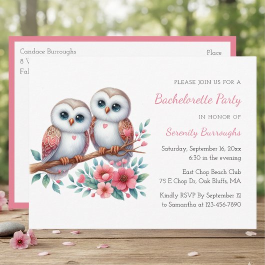 Whimsical Owl Couple Woodland Bachelorette Party インビテーションポストカード