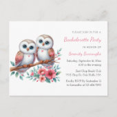 Whimsical Owl Couple Woodland Bachelorette Party インビテーションポストカード (正面)