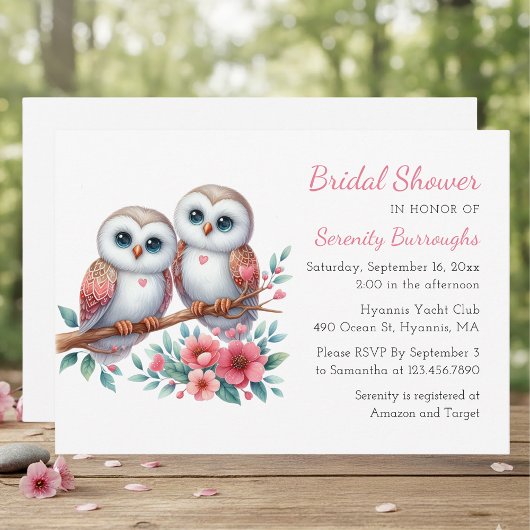 Whimsical Owl Couple Woodland Bridal Shower 招待状