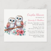 Whimsical Owl Couple Woodland Couple Shower インビテーションポストカード (正面)