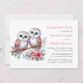 Whimsical Owl Couple Woodland Engagement Party 招待状 (正面)
