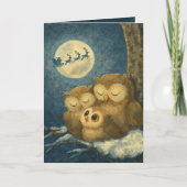 Whimsical Owl Family Christmas Cozy Winter Night シーズンカード (正面)