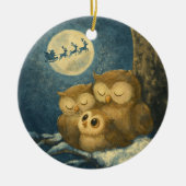 Whimsical Owl Family Christmas Eve Baby Owlet セラミックオーナメント (正面)