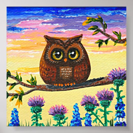  whimsical owl forest art Creationarts ポスター (正面)
