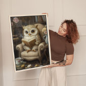 Whimsical Owl Reading Book Lover Art キャンバスプリント