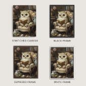 Whimsical Owl Reading Book Lover Art キャンバスプリント