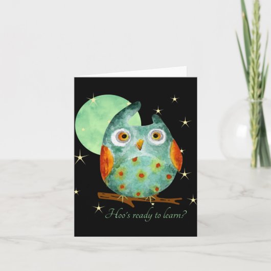 Whimsical Owl Watercolor Style Name School On Back カード (正面)