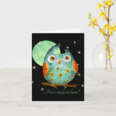 Whimsical Owl Watercolor Style Name School On Back カード (黄色い花)