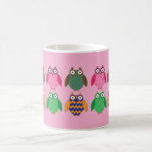 Whimsical Owls on Pink Coffee Cup コーヒーマグカップ (中央)