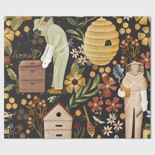 Whimsical Painted Bee Hives Beekeeper Honey ラッピングペーパー (フラット)
