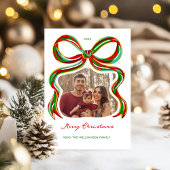 Whimsical Painted Bow Christmas Photo Card 招待状