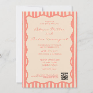 Whimsical Painted Pinstripes Wedding QR Code 招待状