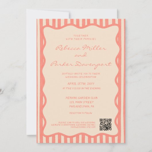 Whimsical Painted Pinstripes Wedding QR Code 招待状 (正面)