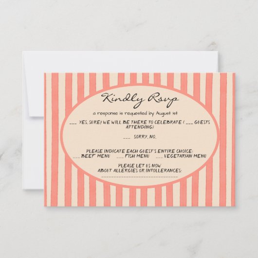 Whimsical Painted Pinstripes Wedding RSVP Card 招待状 (正面)