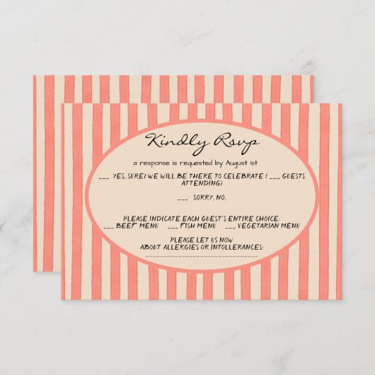 Whimsical Painted Pinstripes Wedding RSVP Card 招待状 (正面/裏面)