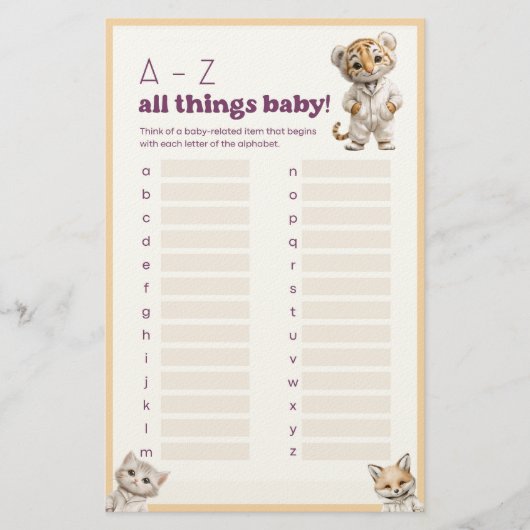 Whimsical Pajama Animals: All Things Baby Game  便箋 (正面)