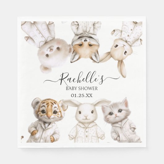 Whimsical Pajama Animals: Soft Pastel Party Accent スタンダードランチョンナプキン (正面)