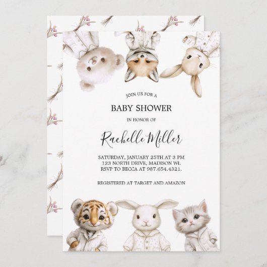 Whimsical Pajama Parade: Baby Shower Invitation  招待状 (正面/裏面)