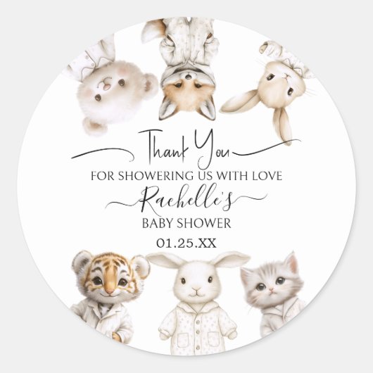 Whimsical Pajama Parade: Baby Shower Thank You ラウンドシール (正面)