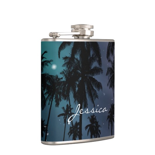 Whimsical Palm Trees and Starry Night Personalised フラスク (右)