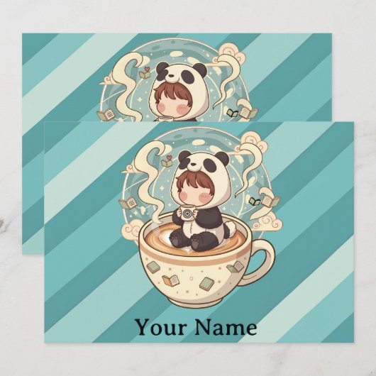  Whimsical Panda Coffee Greeting Card シーズンカード (正面/裏面)