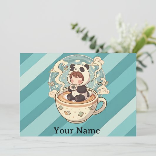  Whimsical Panda Coffee Greeting Card シーズンカード (スタンド正面)