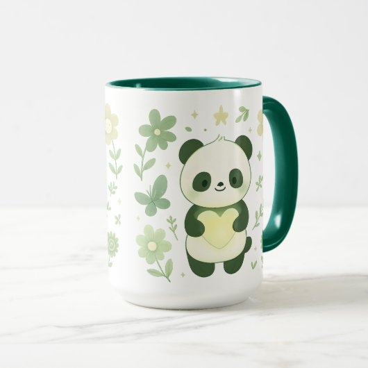 Whimsical Panda Heart Ceramic Mug マグカップ (正面右)