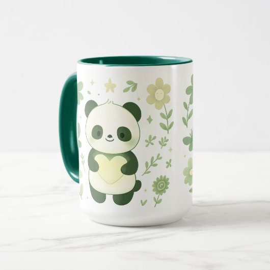 Whimsical Panda Heart Ceramic Mug マグカップ (正面左)
