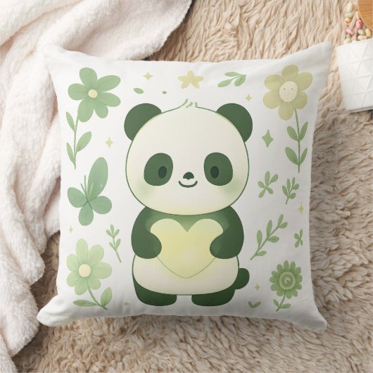 Whimsical Panda Heart Throw Pillow クッション (ブランケット)