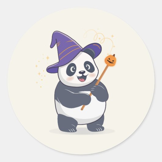 Whimsical Panda Wizard with Magic Hat ラウンドシール (正面)
