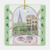 Whimsical Paris and Eiffel Tower French セラミックオーナメント (裏面)
