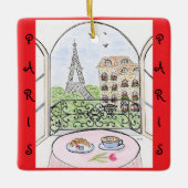 Whimsical Paris and Eiffel Tower French セラミックオーナメント (正面)