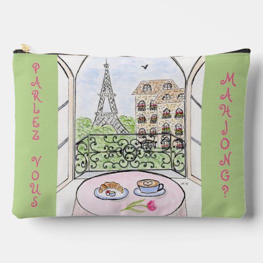 Whimsical Paris and Eiffel Tower MAHJONG アクセサリーポーチ (正面)
