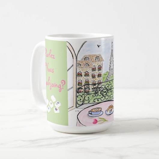 Whimsical Paris and Eiffel Tower MAHJONG コーヒーマグカップ (正面左)