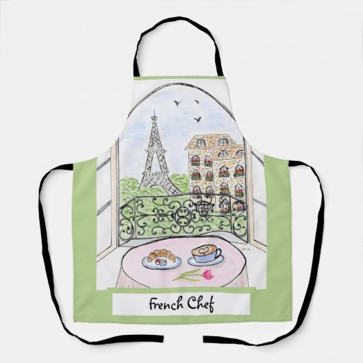 Whimsical Paris Eiffel Tower French Chef  エプロン (正面)