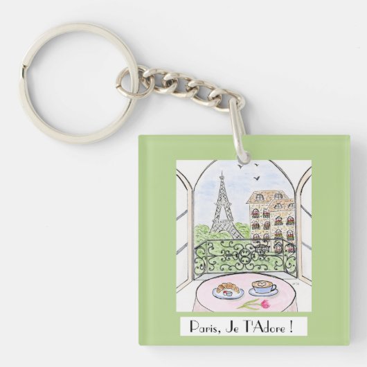 Whimsical Paris Eiffel Tower I Adore You! キーホルダー (正面)