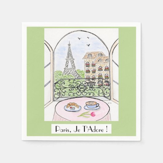 Whimsical Paris Eiffel Tower I Adore You! スタンダードカクテルナプキン (正面)