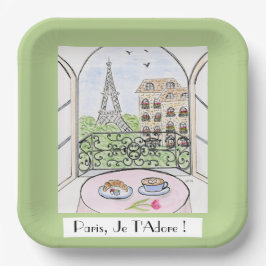 Whimsical Paris Eiffel Tower I Adore You! ペーパープレート