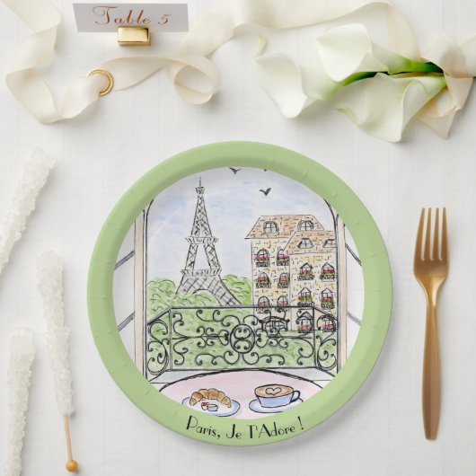 Whimsical Paris Eiffel Tower I Adore You! Round ペーパープレート (ウェディング)