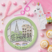 Whimsical Paris Eiffel Tower I Adore You! Round ペーパープレート (パーティー)