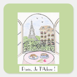 Whimsical Paris Eiffel Tower PARIS JE T'ADORE スクエアシール