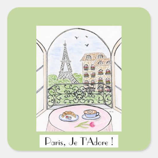 Whimsical Paris Eiffel Tower PARIS JE T'ADORE スクエアシール (正面)