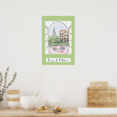 Whimsical Paris Eiffel Tower PARIS JE T'ADORE ポスター (キッチン)