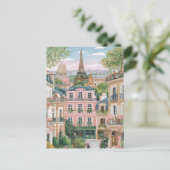 Whimsical Paris Summer Travel Eiffel Tower Floral  シーズンポストカード (スタンド正面)
