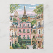 Whimsical Paris Summer Travel Eiffel Tower Floral  シーズンポストカード (正面)